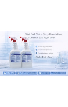 Alkol Bazlı Alet Ve Yüzey Dezenfektanı 1 Litre Sprey 2 Adet