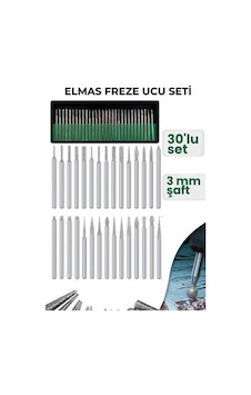 30 Parça Elmas Freze Ucu Seti - 3mm Şaft Profesyonel Gravür, Oyma Ve Hassas Taşlama Seti 30 Parça Elmas Freze Ucu Seti - 3mm Şaft Profesyonel Gravür, Oyma Ve Hassas Taşlama Seti