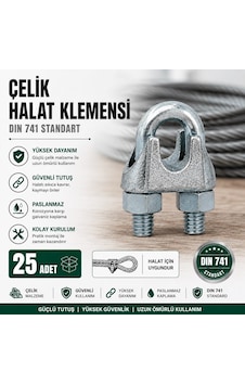 25 Adet Galvanizli Çelik Halat Klemensi, Dın 741 Tel Halat Sabitleme Ve Birleştirme Kelepçesi, Dayanıklı Halat Bağlantı