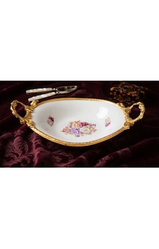 Dekoratif Gold Metal Ayaklı Oval Derin Çiçekli Porselen Sunumluk Tabak Büyük Altın Dekoratif Gold Metal Ayaklı Oval Derin Çiçekli Porselen Sunumluk Tabak Büyük Altın