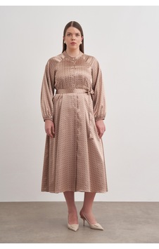 Aker Koza Desen Detaylı Elbise Camel Camel