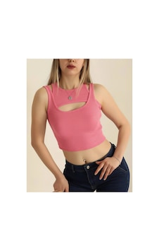 Lucien Vela Kadın Lila/lavanta Rengi Göğüs Dekolteli Ribana Örgü Crop Atlet Bluz Pembe