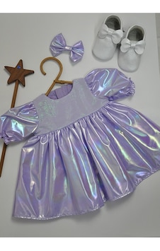 Violet Toka Aksesuarlı Kız Bebek Elbise Lila Violet Toka Aksesuarlı Kız Bebek Elbise Lila