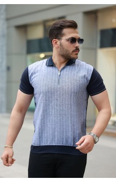 Butik İstanbul Erkek Fermuar Yakalı Çizgili Kısa Kollu Tişört Siyah - Gri Butik İstanbul Erkek Fermuar Yakalı Çizgili Kısa Kollu Tişört Siyah - Gri