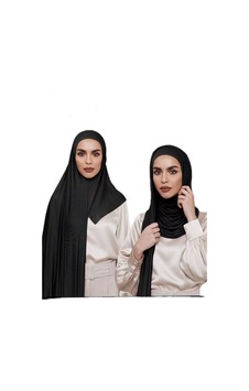 Ardün Hijab Hazır Pratik Penye Şal Geçirmeli Lüks Organik Şal Kaymaz Ve Rahat Kullanım Siyah - 695354245 Siyah