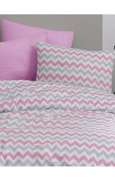 Tek Kişilik Lastikli Nevresim Takımı 160x220 Pembe Zikzak Desenli Tek Kişilik Lastikli Nevresim Takımı 160x220 Pembe Zikzak Desenli