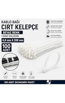 Kablo Bağı Cırt Kelepçe Plastik Kelepçe Beyaz Renk 1.sınıf Malzeme 4,8 Mm X 200 Mm 100 Adet 100 Adet - Beyaz Kablo Bağı Cırt Kelepçe Plastik Kelepçe Beyaz Renk 1.sınıf Malzeme 4,8 Mm X 200 Mm 100 Adet 100 Adet - Beyaz