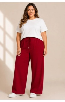 Efnaz Style Battal Beden Bürümcük Kumaş Beli Lastikli Bağcıklı Bol Paça Palazzo Pantolon - Bordo Efnaz Style Battal Beden Bürümcük Kumaş Beli Lastikli Bağcıklı Bol Paça Palazzo Pantolon - Bordo