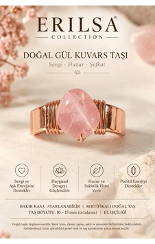Sertifikalı Doğal Gül Kuvars Taşı Yüzük Bakır Kasa Ayarlanabilir Çok renkli Sertifikalı Doğal Gül Kuvars Taşı Yüzük Bakır Kasa Ayarlanabilir Çok renkli