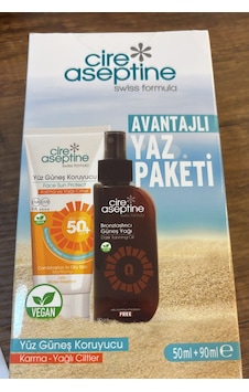 Cire Aseptine Güneş Kremi 50spf Karma Yağlı 50ml+brozlaştırıcı Güneş Yağı 90ml