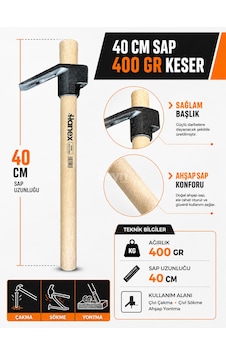 Keser 400 Gr 40 Cm Ahşap Saplı Çivi Çakma Sökme Ve Ahşap Yontma Keseri Keser 400 Gr 40 Cm Ahşap Saplı Çivi Çakma Sökme Ve Ahşap Yontma Keseri