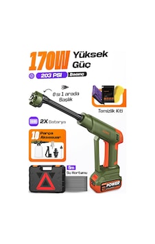 Auhma Acr-10 Şarjlı Araç Yıkama Makinesi Yeşil 203 Psı 170w Basınçlı Oto Yıkama Seti 3820 Fırçasız