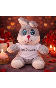 Seni Seviyorum Tişörtlü Sevimli Peluş Tavşan Belirtilmemiş