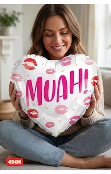 Muah Yazılı Öpücük Desenli Kalp Folyo Balon Sevgililer Günü Sürpriz Kutlama Süslemesi Muah Yazılı Kalp Muah Yazılı Öpücük Desenli Kalp Folyo Balon Sevgililer Günü Sürpriz Kutlama Süslemesi Muah Yazılı Kalp