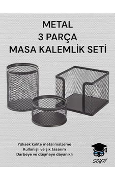 3 Lü Metal Masa Kalemlik Seti Perfore Siyah Çok Renkli 3 Lü Metal Masa Kalemlik Seti Perfore Siyah Çok Renkli