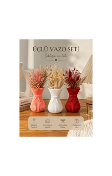 Dekoratif Üçlü Vazo Seti 14cm Beyaz Beyaz Dekoratif Üçlü Vazo Seti 14cm Beyaz Beyaz