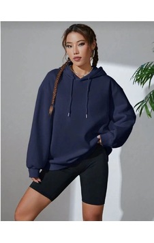 Velmora Fashion Kadın Kapüşonlu Kanguru Cepli 3 İplik Pamuklu Oversize Hoodie Sweatshirt - Lacivert