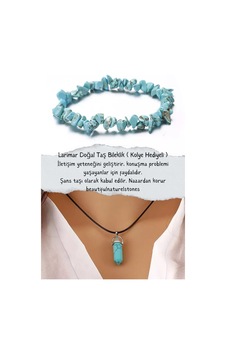 Larimar Doğal Taş Bileklik Kolye Hediyeli Gri - Mavi Larimar Doğal Taş Bileklik Kolye Hediyeli Gri - Mavi