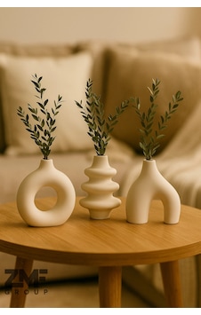 Minimal 3 Lü Dekoratif Vazo Set,biblo,minyatür Beyaz Minimal 3 Lü Dekoratif Vazo Set,biblo,minyatür Beyaz