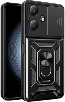 İnfinix Hot 30 Play Kılıf Magnetik Standlı Kamera Korumalı Zore Sürgülü Vega Kapak Siyah