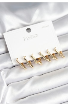 Tua Moda Yıldız Model Gold Renk 925 Ayar Gümüş Çivili Kadın Küpe Seti Altın