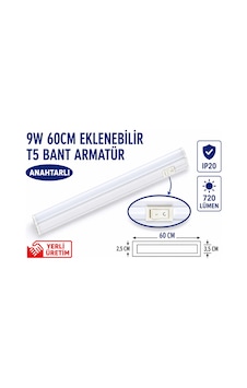 Lampist 60cm 9w T5 Ledli Bant Armatür 6500k Beyaz Lampist 60cm 9w T5 Ledli Bant Armatür 6500k Beyaz