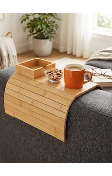 Bambu Koltuk Kenarı Tepsisi Ve Organizer Katlanabilir Bölmeli Ahşap Kanepe Yanı Sehpa, Bardaklık Ve Kumandalık Abanoz - Beyaz Bambu Koltuk Kenarı Tepsisi Ve Organizer Katlanabilir Bölmeli Ahşap Kanepe Yanı Sehpa, Bardaklık Ve Kumandalık Abanoz - Beyaz