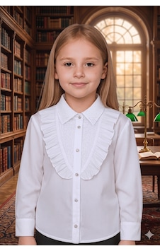 Elayza Yakası Ve Göğsü Brodeli İnci Bezeli Fırfırlı Beyaz Gömlek/ 23 Nisan Kız Çocuk Okul Gömleği 327 Elayza Yakası Ve Göğsü Brodeli İnci Bezeli Fırfırlı Beyaz Gömlek/ 23 Nisan Kız Çocuk Okul Gömleği 327