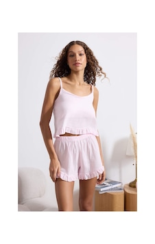 Laperissa Pembe %100 Pamuklu Fırfırlı Müslin Kumaş Dokuma Pijama Takımı Laperissa Pembe %100 Pamuklu Fırfırlı Müslin Kumaş Dokuma Pijama Takımı