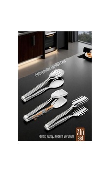 Zenvac 3 Lü İnox Çelik Mutfak Maşa Seti - Makarna Pasta Salata Çok Amaçlı Maşa 3 Lü Set 722225 Zenvac29
