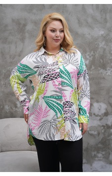 Polologin Butik Palmiye Desenli Renkli Beyaz Viskon Tunik Beyaz Polologin Butik Palmiye Desenli Renkli Beyaz Viskon Tunik Beyaz