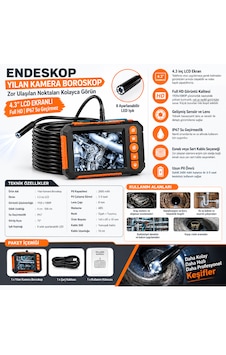 Endeskop Yılan Kamera Boroskop 4.3" Lcd Ekranlı, Full Hd, Ip67 Su Geçirmez 10 Metre Endeskop Yılan Kamera Boroskop 4.3" Lcd Ekranlı, Full Hd, Ip67 Su Geçirmez 10 Metre