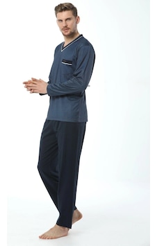 Kly 7105 Erkek V Yaka Pijama Takımı İndigo Kly 7105 Erkek V Yaka Pijama Takımı İndigo
