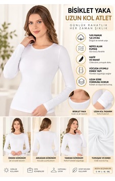 N11 Kadın Bisiklet Yaka Uzun Kol Atlet Beyaz, Esnek Kumaş, Vücuda Oturan Basic Body - Ryl - 2613 N11 Kadın Bisiklet Yaka Uzun Kol Atlet Beyaz, Esnek Kumaş, Vücuda Oturan Basic Body - Ryl - 2613