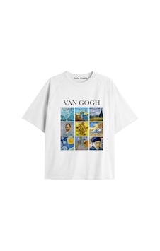 Kalic Studio Unisex Van Gogh Baskılı Oversize Tshirt Beyaz-74 Kalic Studio Unisex Van Gogh Baskılı Oversize Tshirt Beyaz-74
