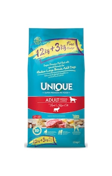 Unique Kuzu Etli Orta ve İri Irk Yetişkin Köpek Maması 12 KG + 3 KG Unique Kuzu Etli Orta ve İri Irk Yetişkin Köpek Maması 12 KG + 3 KG