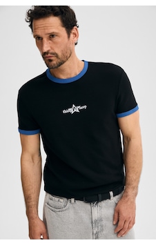 Grımelange Lıgne Erkek Yumuşak Ve Esnek Kumaşlı Kontras Biyeli Baskı Detaylı Siyah T-shirt Grımelange Lıgne Erkek Yumuşak Ve Esnek Kumaşlı Kontras Biyeli Baskı Detaylı Siyah T-shirt