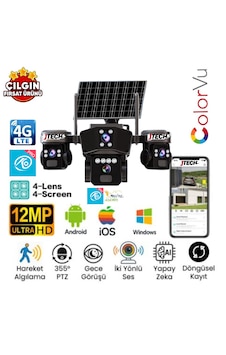 O-kam Ok-303 Premium 4g 4x3mp 12mp 4g Sim Kartlı Solar Panelli 4 Lens 1 Alert Ptz Akıllı Kamera