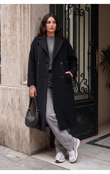 Lela Oversize Fit Mono Yaka Düğmeli Buklet Uzun Kaşe Kaban Kadın Kaban 6811997 Siyah Lela Oversize Fit Mono Yaka Düğmeli Buklet Uzun Kaşe Kaban Kadın Kaban 6811997 Siyah