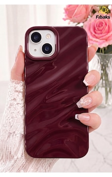 Fibaks iPhone 13/14/15 Uyumlu Kılıf Parlak Kabartmalı Dalga Tasarımlı Desenli Mürdüm Darbe Emici Fibaks iPhone 13/14/15 Uyumlu Kılıf Parlak Kabartmalı Dalga Tasarımlı Desenli Mürdüm Darbe Emici