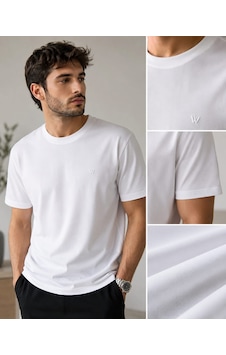 Wiox Sıfır Yaka Battal Cotton Tişört Beyaz Wiox Sıfır Yaka Battal Cotton Tişört Beyaz
