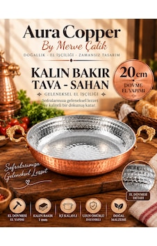 Aura Copper Kalın Bakır Sahan Tava El Dövmesi 1 Mm İçi Kalaylı Çift Kulplu 20 Cm Aura Copper Kalın Bakır Sahan Tava El Dövmesi 1 Mm İçi Kalaylı Çift Kulplu 20 Cm