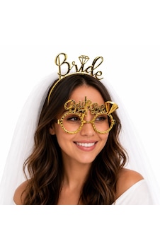 Bride Yazılı Gold Taç Ve Parti Gözlüğü Seti Çok Renkli Bride Yazılı Gold Taç Ve Parti Gözlüğü Seti Çok Renkli