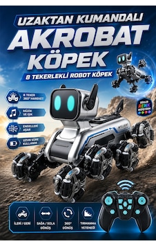 Uzaktan Kumandalı 8 Tekerli Akrobat Wall-e Benzeri Oyuncak Robot Köpek Araba 25 Cm. Gri Uzaktan Kumandalı 8 Tekerli Akrobat Wall-e Benzeri Oyuncak Robot Köpek Araba 25 Cm. Gri