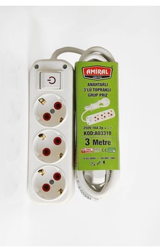 Amiral 3' Lü Topraklı Anahtarlı 3 Metre Kablolu 305a3