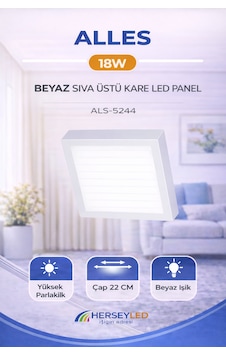 Alles 18w Beyaz Işık Beyaz Kasa Sıva Üstü Kare Led Panel Beyaz Işık Alles 18w Beyaz Işık Beyaz Kasa Sıva Üstü Kare Led Panel Beyaz Işık