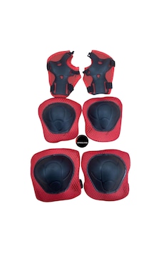 Çocuk Koruyucu Dizlik Dirseklik Set 6'lı Paten Scooter Bisiklet Kaykay Koruyucu Ekipman Set Kırmızı