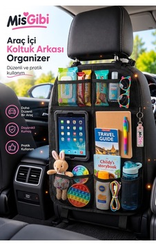 Misgibi Araç İçi Koltuk Arkası Organizer - Tekli Tablet Bölmeli, Çok Cepli Oto İçi Düzenleyici
