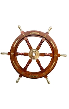 Denizcilik Grubu-marine Pirinç Aksesuar-ahşap Dümen-61x61x5 Cm-jt