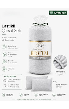 Resital Lastikli Çarşaf Seti Battal Boy Gri Resital Lastikli Çarşaf Seti Battal Boy Gri